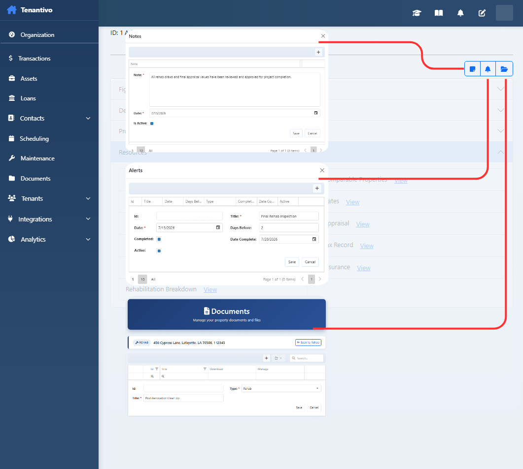 Rehab Reports tab and Rehab Profit PDF for flip portfolio analytics