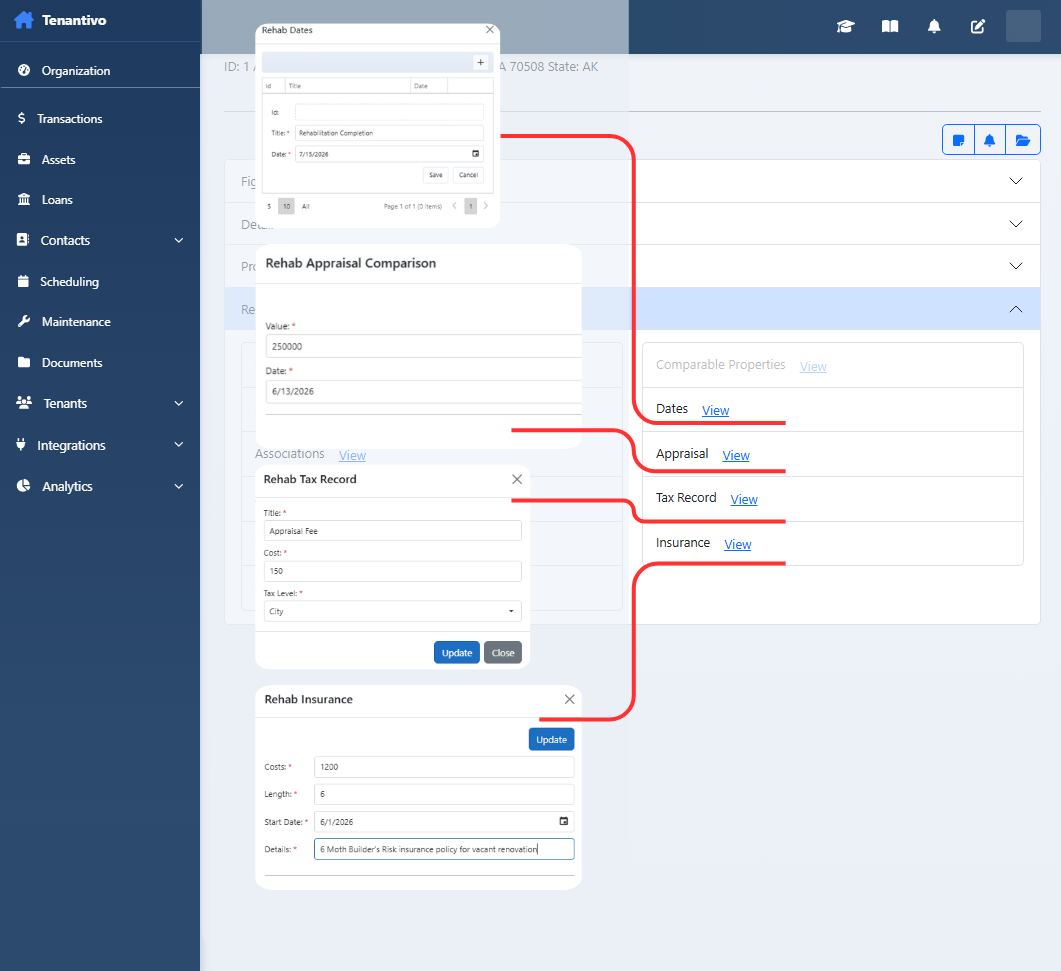 Associations, documents, and additional items supporting flip close-out