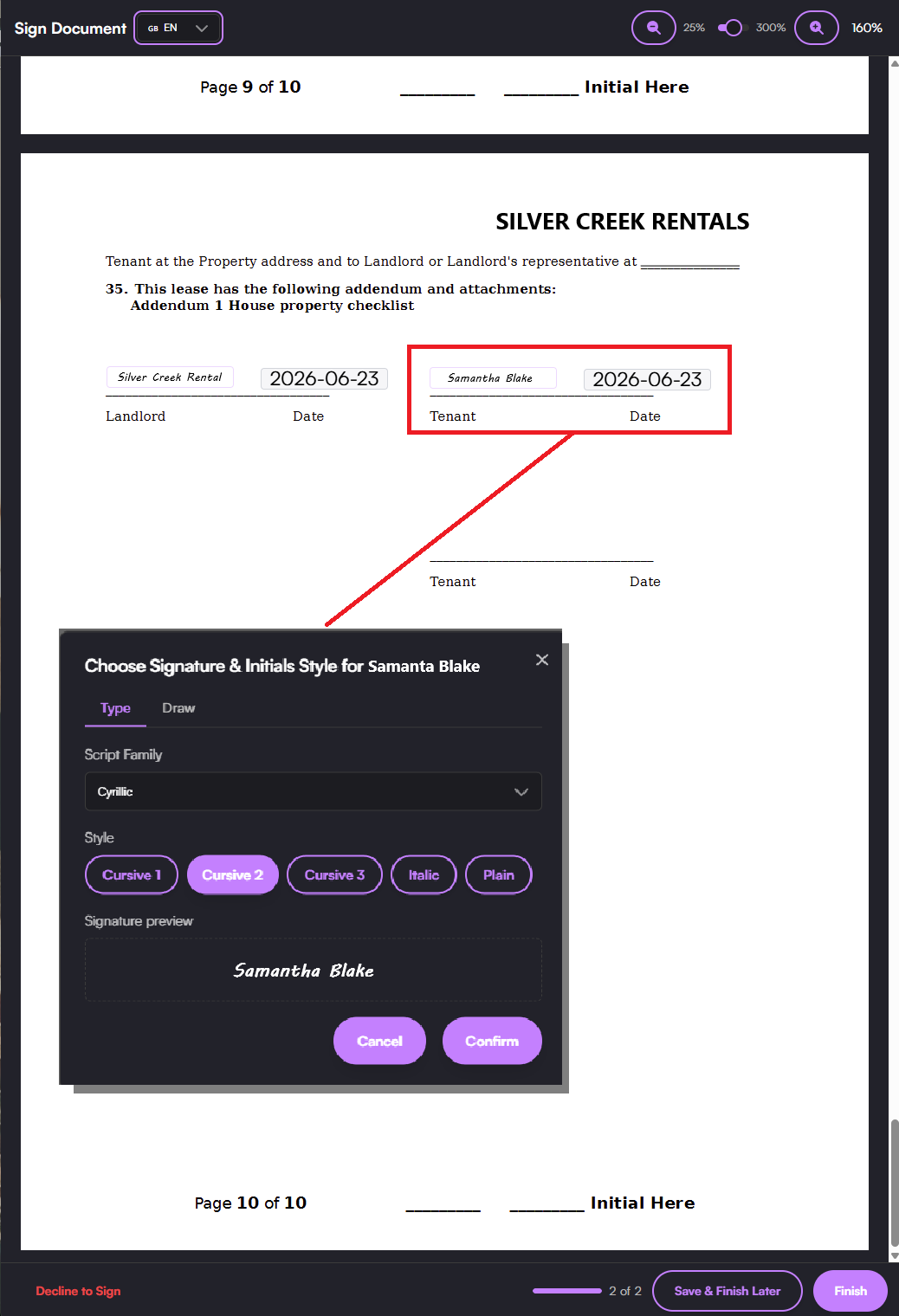 Tenant signs lease through Firma email link