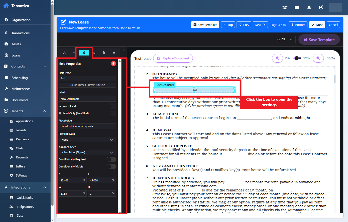 Open E-Signatures → Templates and click + New template