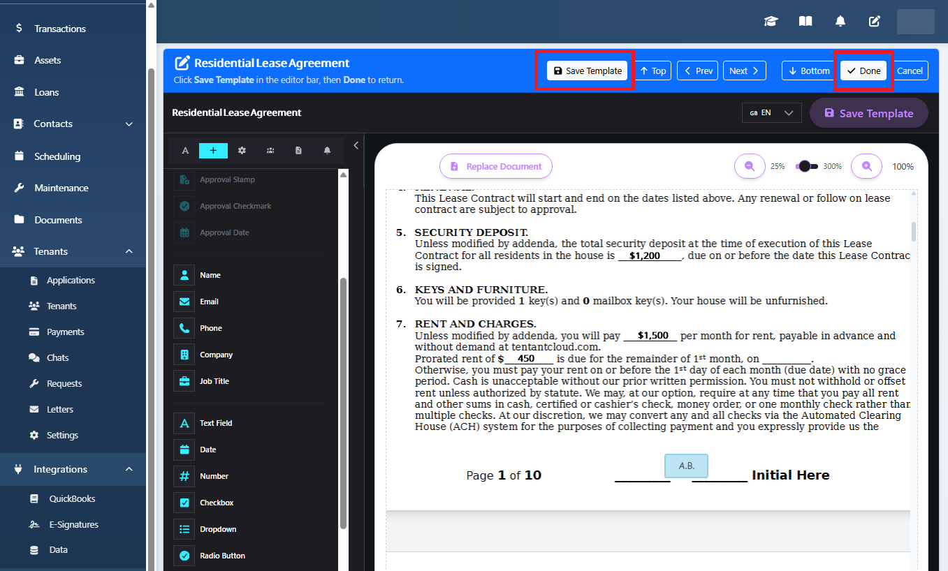 Click Save Template in the editor bar, then Done to return