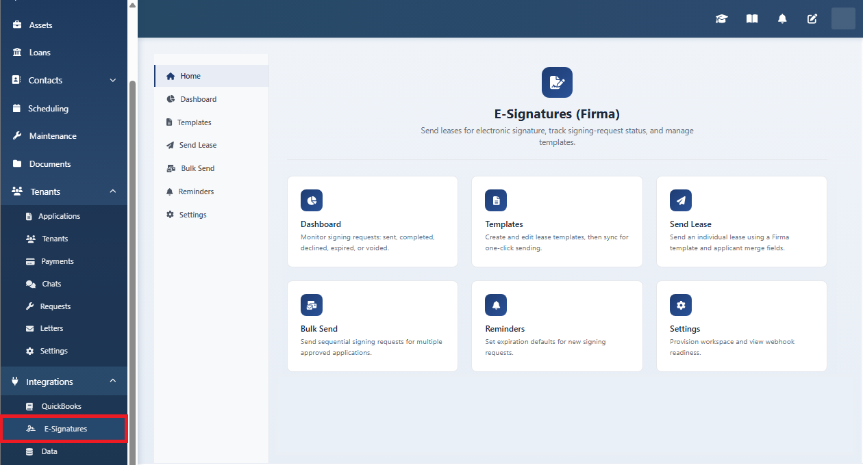 E-Signatures dashboard with templates and signing tools