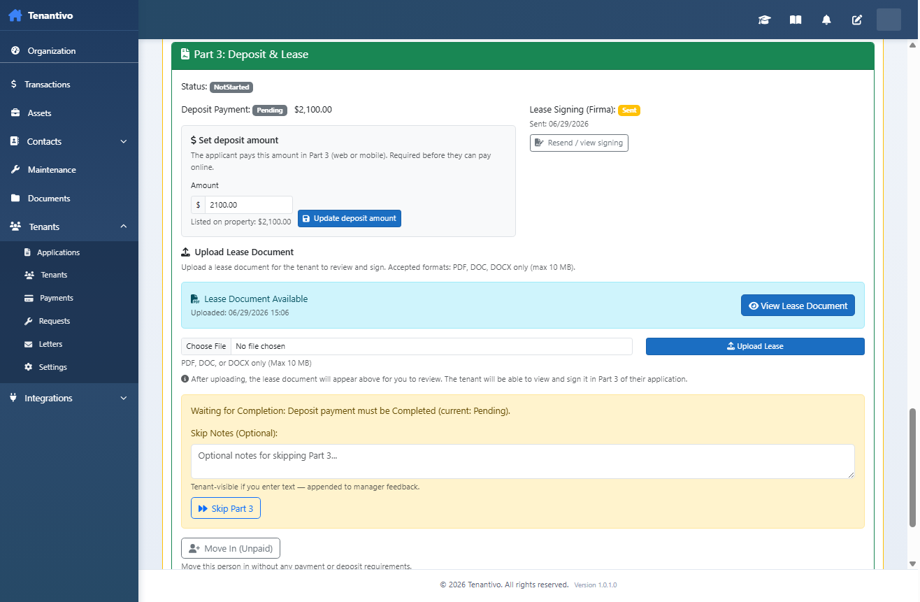 Part 3 deposit and lease signing controls