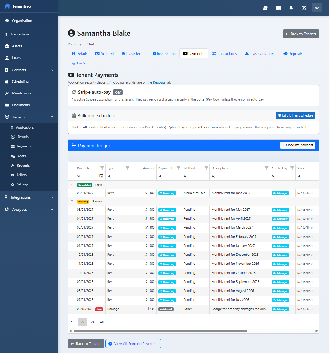 Full Ledger with configuration tools and payment ledger grid