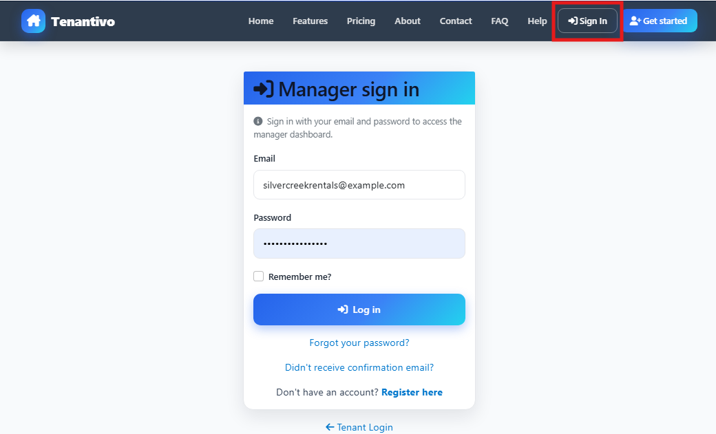 Sign in to the account portal