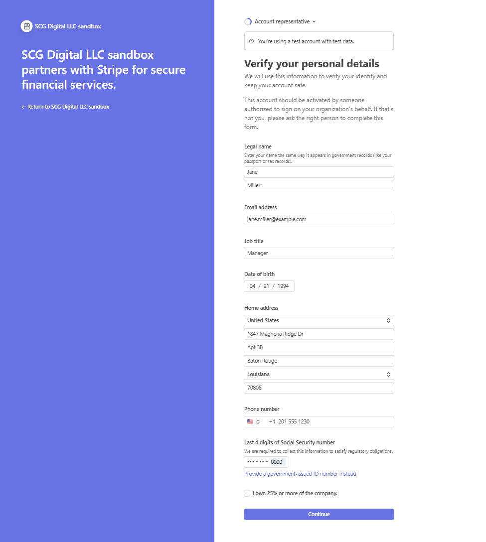 Enter account representative details