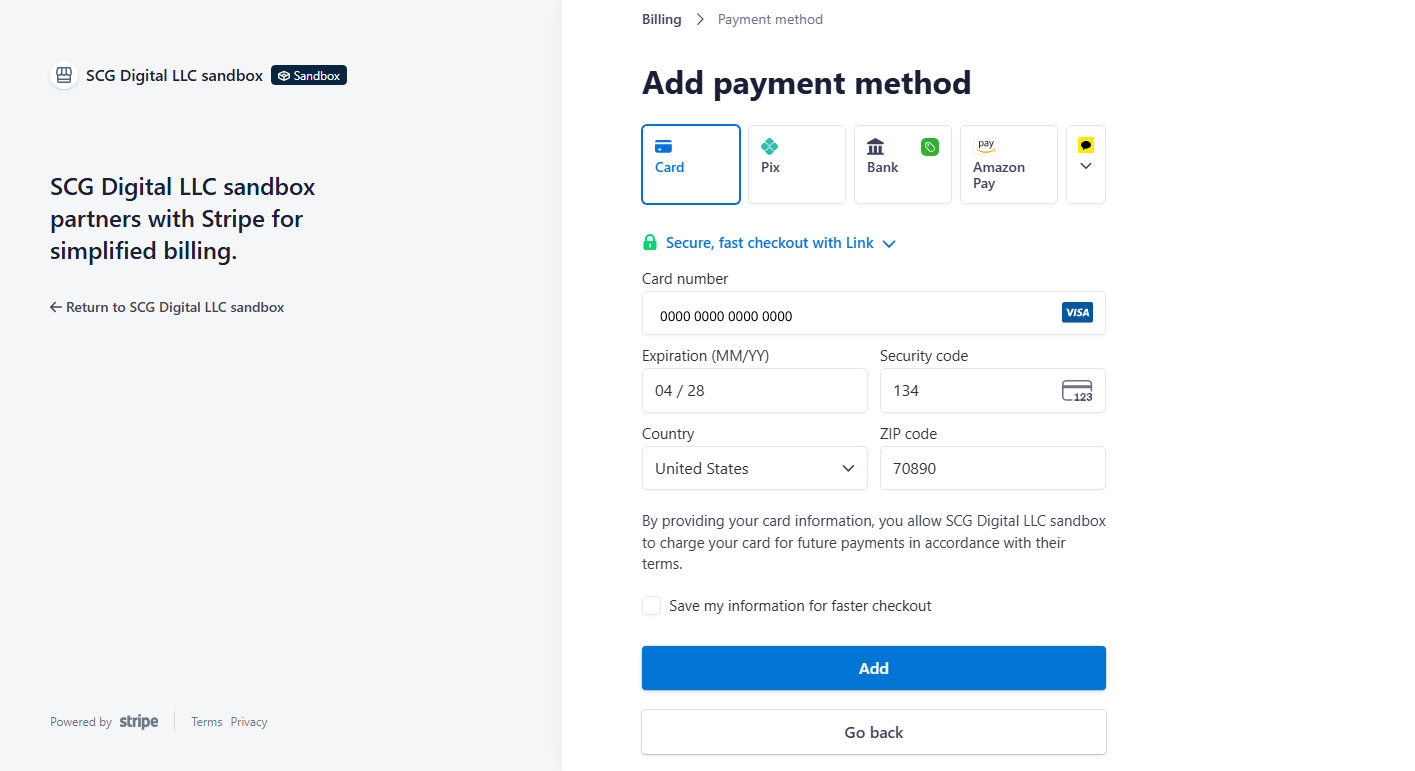 Add bank account for payouts