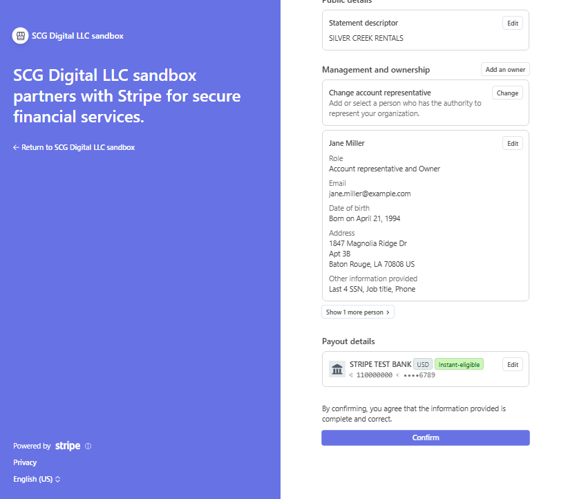 Review and submit Stripe application