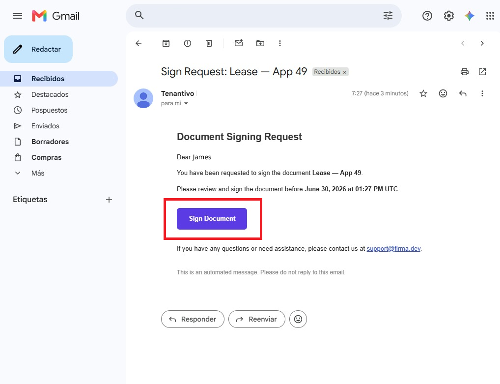 Open the secure Firma link from your email