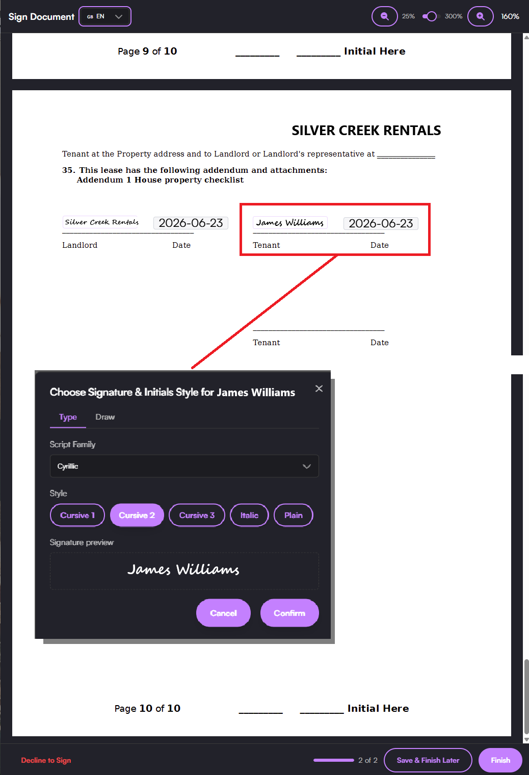 Review and electronically sign your lease