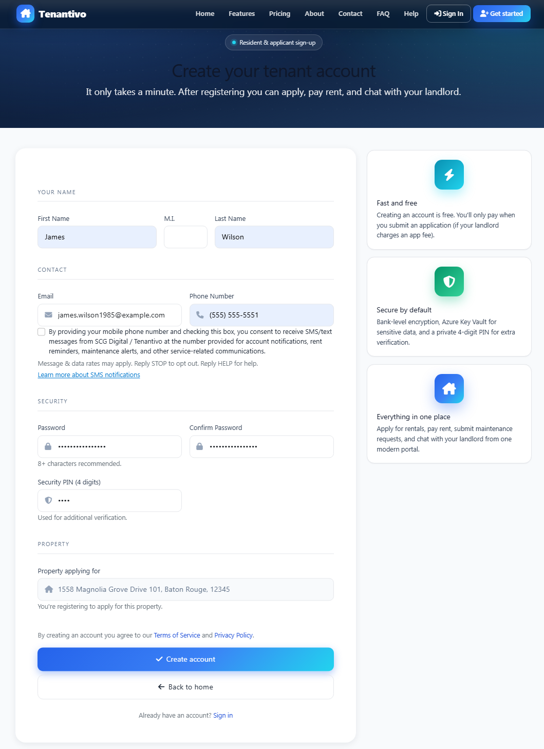 Register as a tenant and verify your email