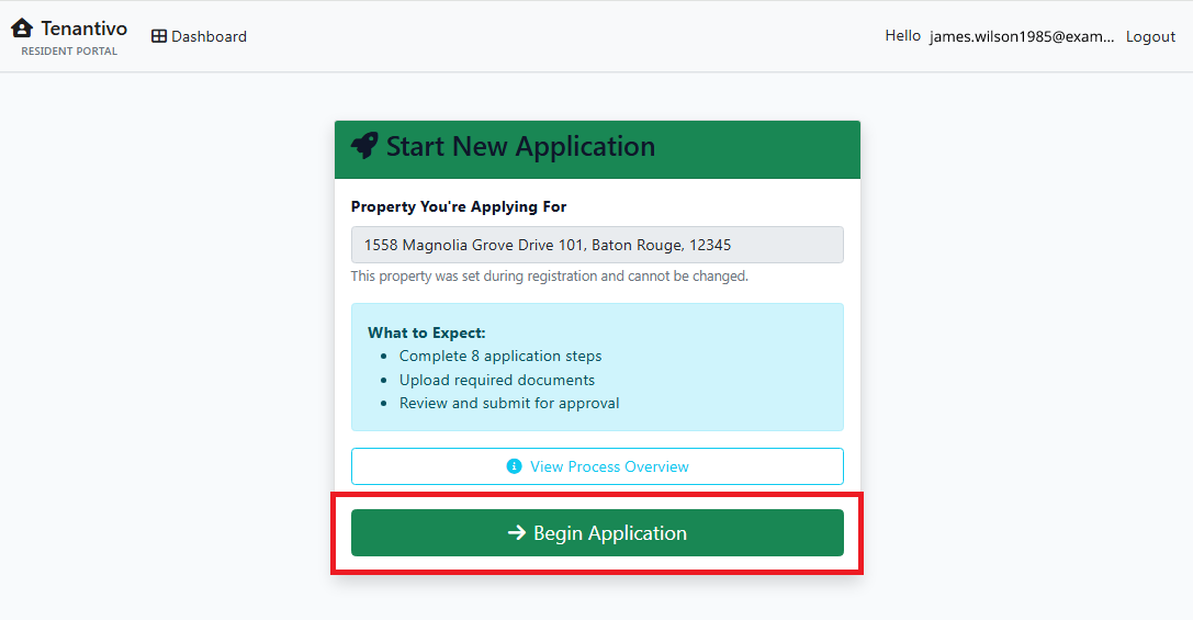 Click Start Application to begin Part 1