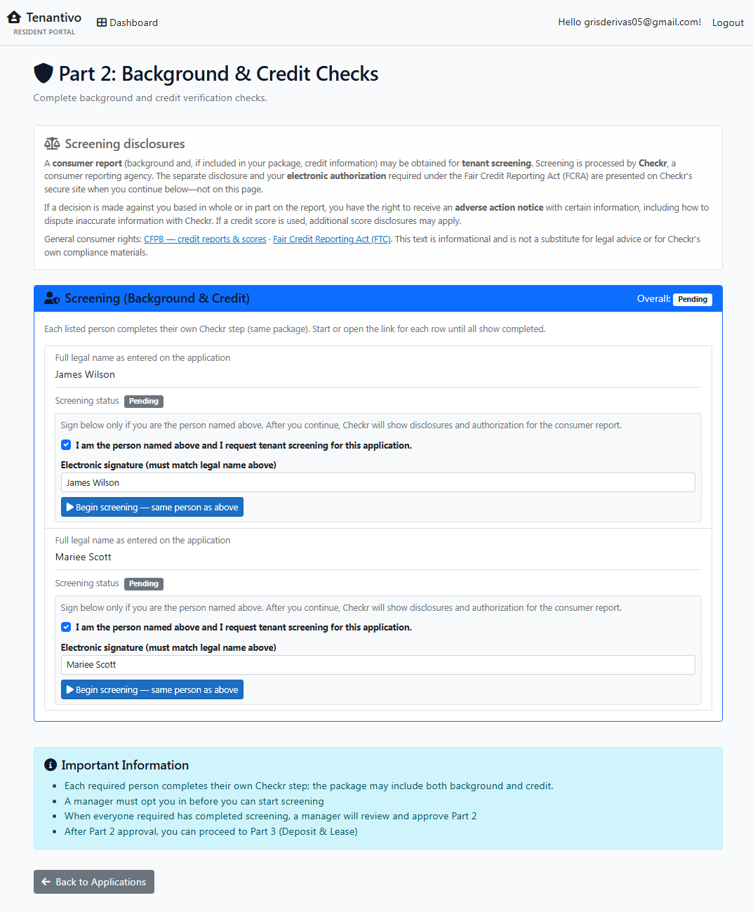 Review disclosures before continuing to Checkr